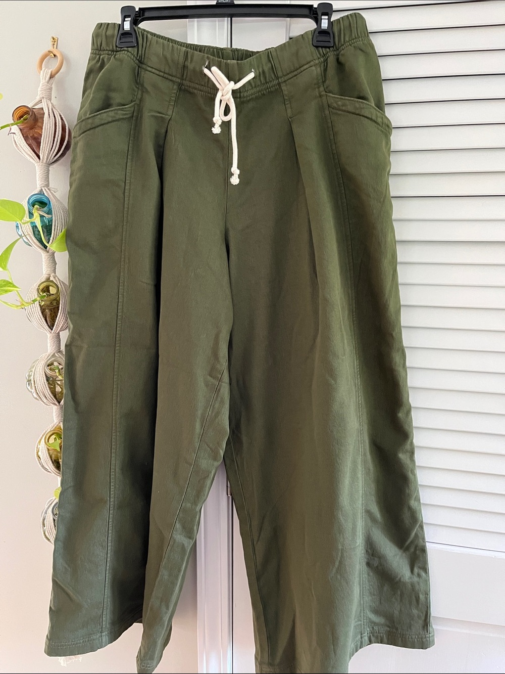 aerie Daydream Denim Stretch Olive-Style Wide Leg Drawstring Pants